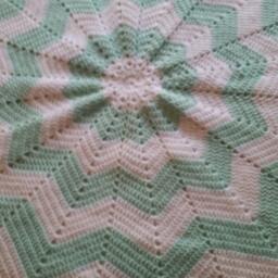 Crochet Baby Blanket, Light Green & White, Spider Web Unisex House Warming. Ready To Ship - thumbnail 2