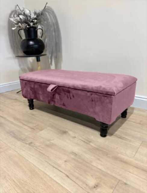 Pink Velvet Ottoman Storage Bench, Chesterfield Design With Cushions - image 1