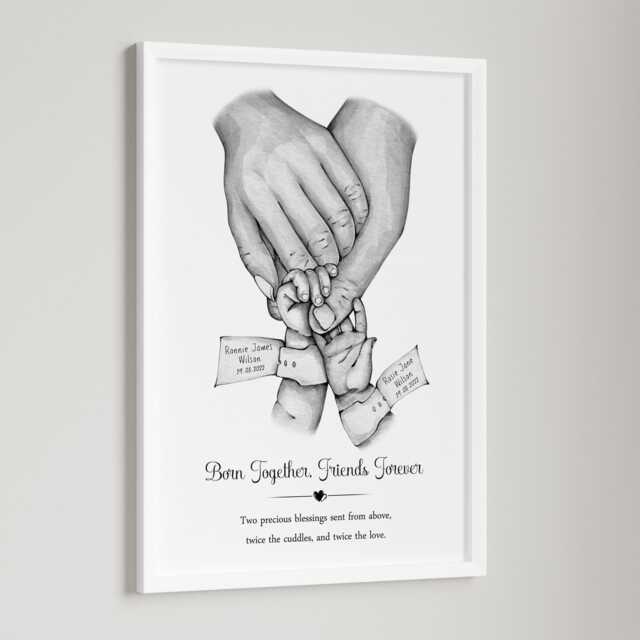 Personalised Family Twins Print - New Baby Unframed - image 1