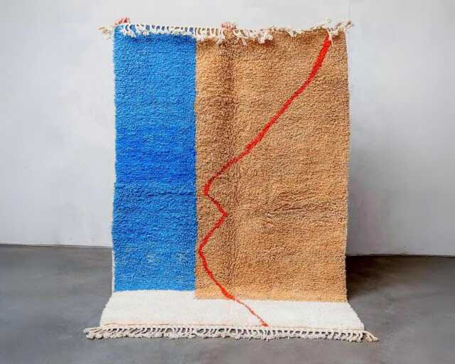 Moroccan Shag Rug Handwoven Brown & Blue Wool Rug Berber Azilal Design Area Rugs - image 1