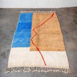 Moroccan Shag Rug Handwoven Brown & Blue Wool Rug Berber Azilal Design Area Rugs - thumbnail 2