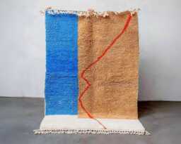 Moroccan Shag Rug Handwoven Brown & Blue Wool Rug Berber Azilal Design Area Rugs - thumbnail 1