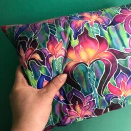 Pink Purple Green Iris Flower Settee Sofa Cushion in Vibrant Colours - Decorative Accent Throw Couch - thumbnail 3