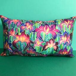 Pink Purple Green Iris Flower Settee Sofa Cushion in Vibrant Colours - Decorative Accent Throw Couch