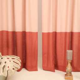 Linen Color Block Curtain Panels Semi-Sheer Rod Pocket Curtains - Set Of 2 - thumbnail 2