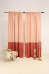 Linen Color Block Curtain Panels Semi-Sheer Rod Pocket Curtains - Set Of 2