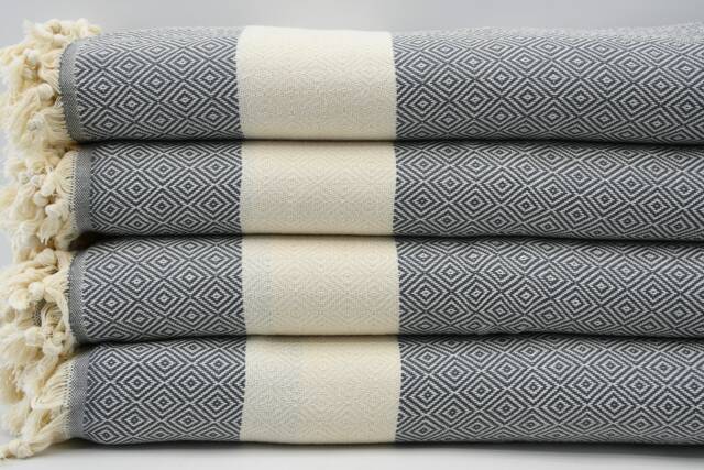 "Gray Blanket, Bedspread, Turkish Blanket, Diamond Blanket, Long Blanket, 79""x95" - image 1