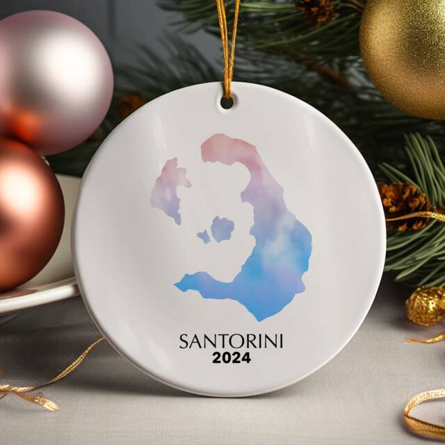 Santorini Greece Personalised Christmas Tree Ornament Decoration Gift Present Xmas Bauble Festive Decor Holiday Custom - image 1