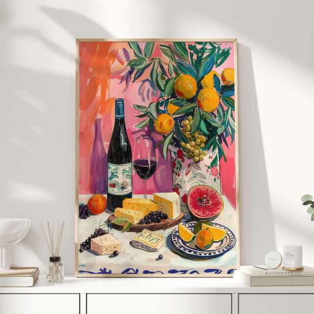 Wine & Cheese, Wall Art, Cheese Kitchen Poster, Decor, Lover Gift, Cheers Print, Print - image 1