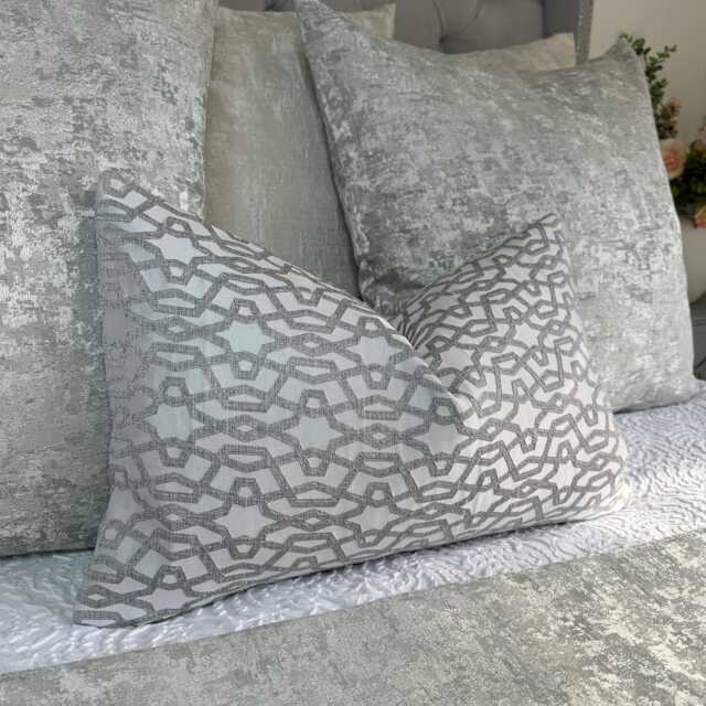 Geometric Design Cushion Cover, Luxury Lumbar Pillow Cover Sofa Bed, Silver Prestigious Textiles Karma - image 1