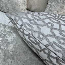 Geometric Design Cushion Cover, Luxury Lumbar Pillow Cover Sofa Bed, Silver Prestigious Textiles Karma - thumbnail 3