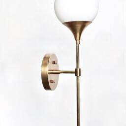 Mid Century Brass Sconce, Trumpet Glass Globe Wall Light - thumbnail 3
