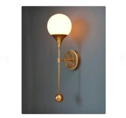 Mid Century Brass Sconce, Trumpet Glass Globe Wall Light