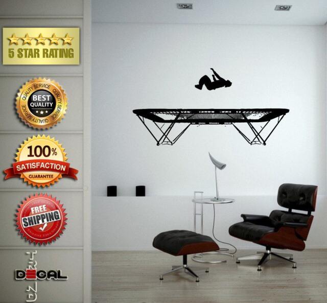 Aerobics Rhythmic Gymnastics Gymnast Boy Guy Man Male Silhouette Jumping On A Trampoline Wall Decal Vinyl Sticker Mural Room Decor L1836 - image 1