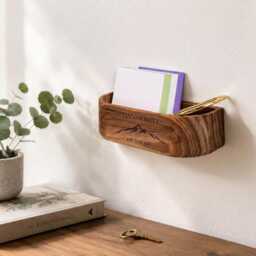 Custom Wall Entryway Organizer, Solid Walnut Letter Holder, Minimalist Wooden Mail Organizer - thumbnail 2