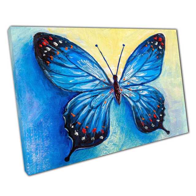 Vibrant Blue Butterfly Canvas Print Textured Oil Painting Style Wall Art For Home & Office Decor - image 1