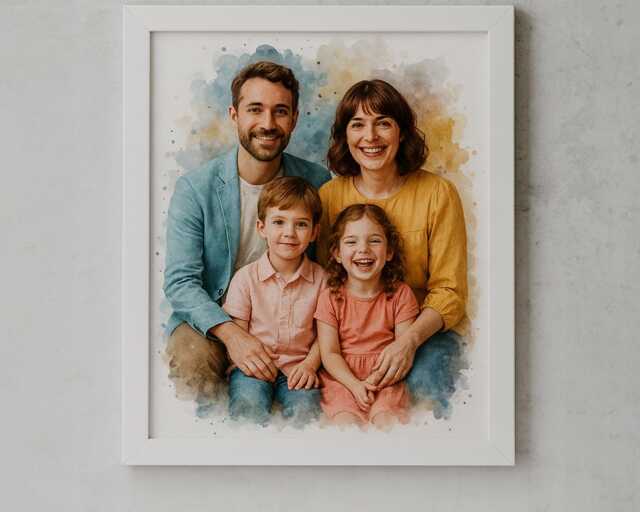 Custom Watercolor Family Portrait From Photo - Personalized Art Print - image 1