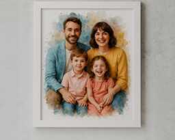 Custom Watercolor Family Portrait From Photo - Personalized Art Print - thumbnail 1