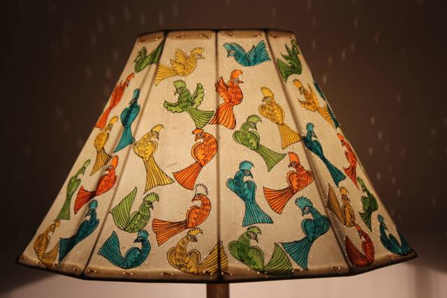 Painted Leather Lamp Shade Bird Paradise - Handmade Shade- Table Lampshade H-10, W-16 Inches - image 1