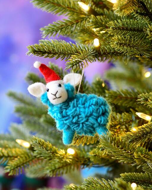 Felt Blue Sheep Christmas Hanging Ornament, Bauble Where Is The Green Sheep? Bookish Play - image 1