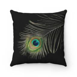 Black Peacock Pillowcase in Linen Look, Cushion Cover, Stylish Pillow Cover