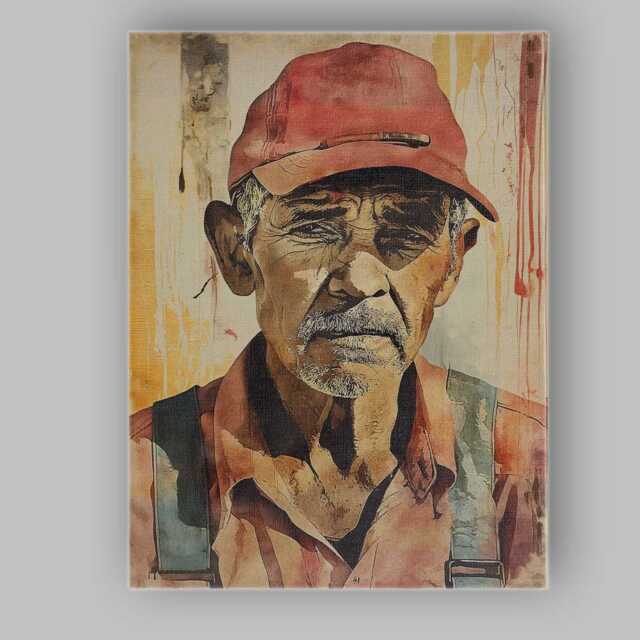 Elderly Labourer Portrait Rustic Watercolour Character Art Canvas Wall Print Decor Picture Ready To Hang - image 1