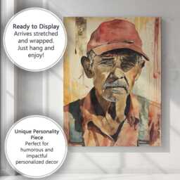 Elderly Labourer Portrait Rustic Watercolour Character Art Canvas Wall Print Decor Picture Ready To Hang - thumbnail 3