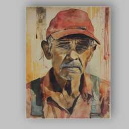 Elderly Labourer Portrait Rustic Watercolour Character Art Canvas Wall Print Decor Picture Ready To Hang - thumbnail 1