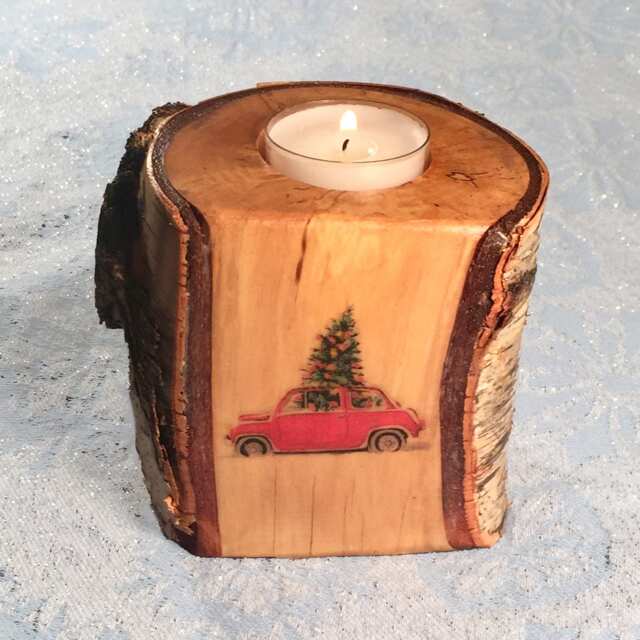 The Holiday Tree Birch Wood Tealight Candle Holder, Rustic Home Decor, Reclaimed Gifts Under 25