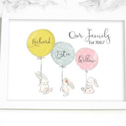 Family Print, Bunny, Balloons, New Home Gift, Couple Engagement Print Framed - thumbnail 3