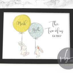 Family Print, Bunny, Balloons, New Home Gift, Couple Engagement Print Framed - thumbnail 2