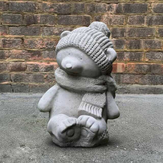 Stone Teddy Statue Concrete Bear Figurine Outdoor Winter Sculpture Garden & Home Decoration Bear Lover Gift Front Door Ornament - image 1