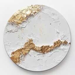 Round Wall Art Gold White Textured Painting Relief Sculpture Plaster Decor Japandi Rich Texture - thumbnail 2