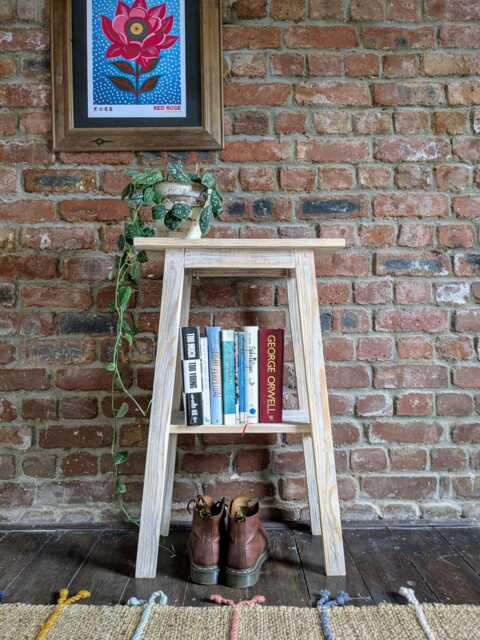 Tall Reclaimed Wood Side Table Handmade Plant Display Table - image 1