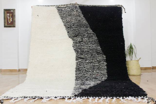 Beni Ourain Rug Personalized - Kilim Living Room Home Decor Fabric Black & White Tapis Azilal Soft Wool - image 1