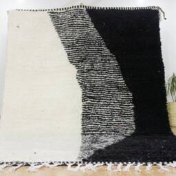 Beni Ourain Rug Personalized - Kilim Living Room Home Decor Fabric Black & White Tapis Azilal Soft Wool - thumbnail 2