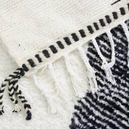 Beni Ourain Rug Personalized - Kilim Living Room Home Decor Fabric Black & White Tapis Azilal Soft Wool - thumbnail 4