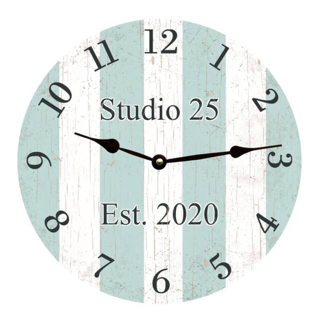 striped Aqua Wall Clock With Custom Text - Perfect For Bedrooms Or Offices - image 1