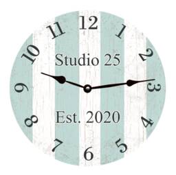 striped Aqua Wall Clock With Custom Text - Perfect For Bedrooms Or Offices - thumbnail 1