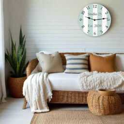 striped Aqua Wall Clock With Custom Text - Perfect For Bedrooms Or Offices - thumbnail 3