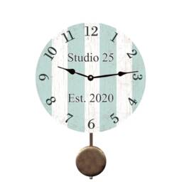 striped Aqua Wall Clock With Custom Text - Perfect For Bedrooms Or Offices - thumbnail 2
