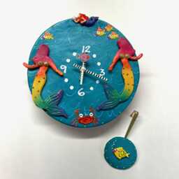 Mermaid Pendulum Wall Clock, Unique Clock, Handmade Clock, Sealife Clock, Beach House Decor, Ocean Decor, Ocean Decor, Fish Art - thumbnail 4