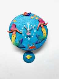 Mermaid Pendulum Wall Clock, Unique Clock, Handmade Clock, Sealife Clock, Beach House Decor, Ocean Decor, Ocean Decor, Fish Art - thumbnail 1