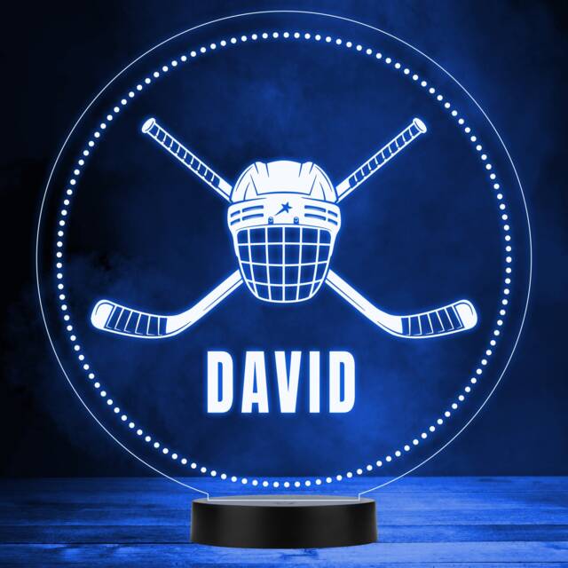 Ice Hockey Sticks & Helmet Sports Fan Personalised Colour Changing Night Light - image 1