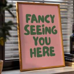 Fancy Seeing You Here Art Print, Funny Typography Wall Art, Hallway Blush Pink & Green Decor - thumbnail 2