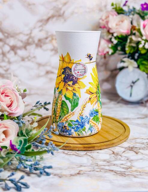 Handmade Sunflower Decoupage Glass Vase, Home Decor Gift - image 1