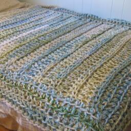Crochet Blanket in Sky Blue, Cream, & Light Green - thumbnail 3