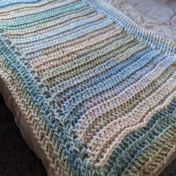 Crochet Blanket in Sky Blue, Cream, & Light Green - thumbnail 2