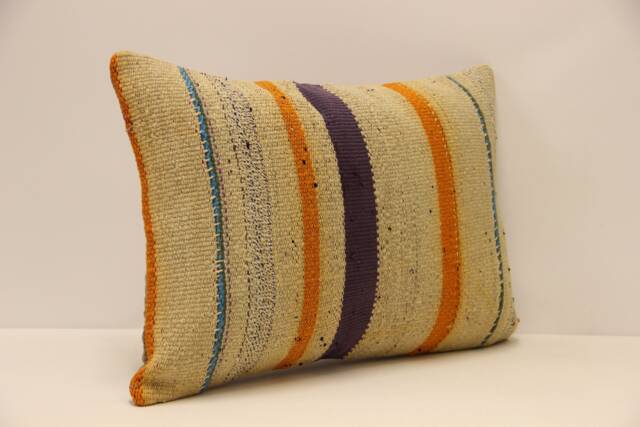 Vintage Turkish Kilim Pillow Cover, Boho Throw Cushion - 14x20 In - image 1