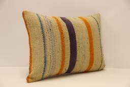 Vintage Turkish Kilim Pillow Cover, Boho Throw Cushion - 14x20 In - thumbnail 1